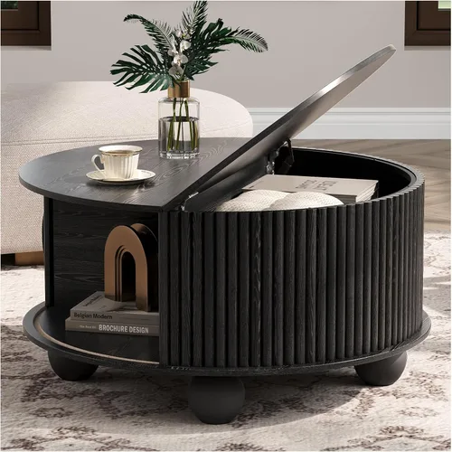Miniatura 26 de JOINICE - Mesa auxiliar cuadrada con tapa elevable para sala estar u oficina en casa, con almacenamiento, compartimento oculto, estilo moderno Nogal
