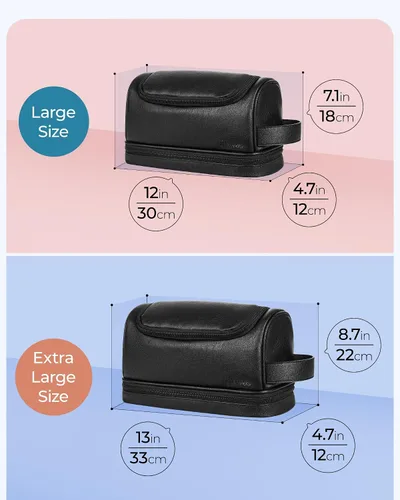 Miniatura 7 de Elviros - Neceser de aseo personal para hombre, organizador de viaje de cuero PU, con gancho para colgar, bolsas de afeitado para el baño de gran