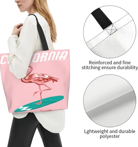 Miniatura 5 de Bolso de mano de flamenco tropical de California, grande, casual, para mujer, bolsas de hombro reutilizables para el trabajo, compras, viajes, playa