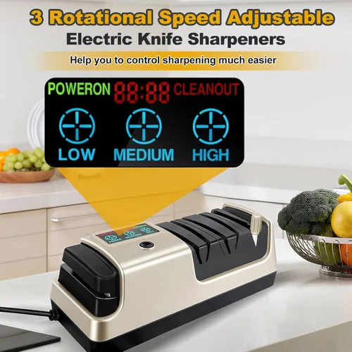 Miniatura 5 de Afilador de cuchillos eléctrico, 5 en 1, multifuncional, de 3 velocidades, variable, profesional, con pantalla LCD, para cuchillos rectos, dentados