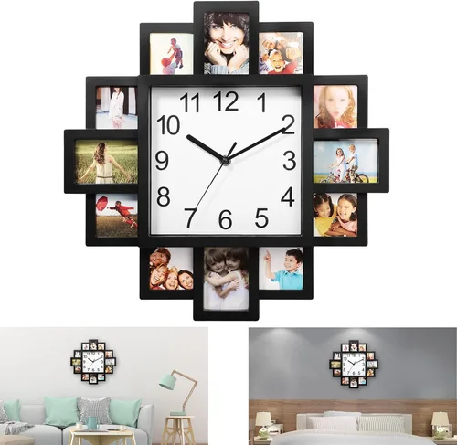 Miniatura 3 de KOCASO Marco de fotos, collage de 12 imágenes, reloj de pared para colgar en la pared, decoración del hogar, haz tu propio reloj multifoto, punto