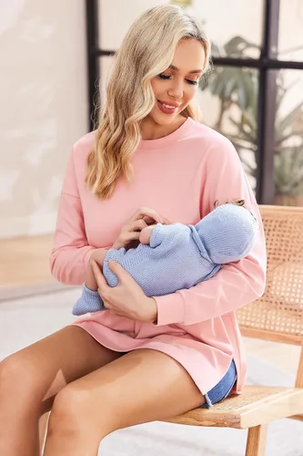 Miniatura 4 de Ekouaer Camisas de maternidad para mujer, manga larga, con abertura lateral, camiseta de embarazo, blusa tipo túnica, ropa casual para mamá
