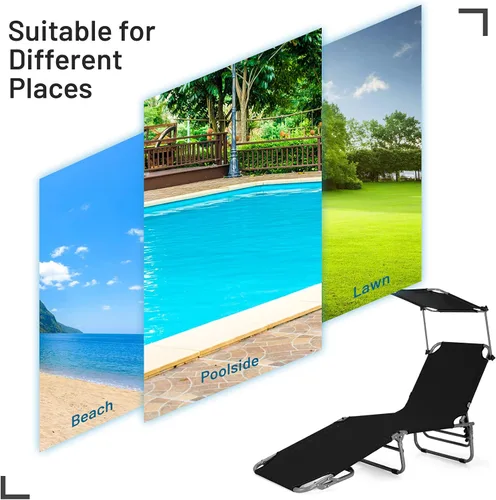 Miniatura 4 de Giantex Tumbona plegable para exteriores, silla de bronceado portátil con 5 posiciones ajustables, toldo de 360°, bolsillo de almacenamiento