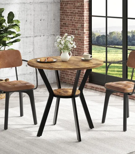 Miniatura 20 de Mesas redondas de cocina para 2-4, mesas de comedor pequeñas de 31.5 pulgadas con almacenamiento, mesa de comedor circular de madera rústica