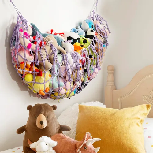 Miniatura 5 de Red o hamaca para animales de peluche, montada en la pared, hecha a mano, organizador de hamaca de juguete de macramé, exhibición de animales