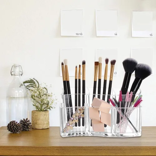 Miniatura 2 de Organizador de acrílico del tenedor de los cepillos del maquillaje de 6 ranuras, almacenamiento claro de los cosméticos del envase