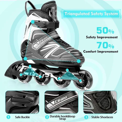 Miniatura 3 de Patines en línea para niños y adultos, cuchillas ajustables para adultos, mujeres, hombres, niñas y niños con ruedas iluminadas, perfectos