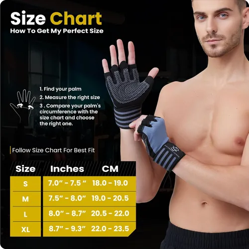 Miniatura 6 de Special Essentials Guantes de gimnasio de entrenamiento para hombres y mujeres, guantes de ejercicio sin dedos con acolchado antideslizante y correa
