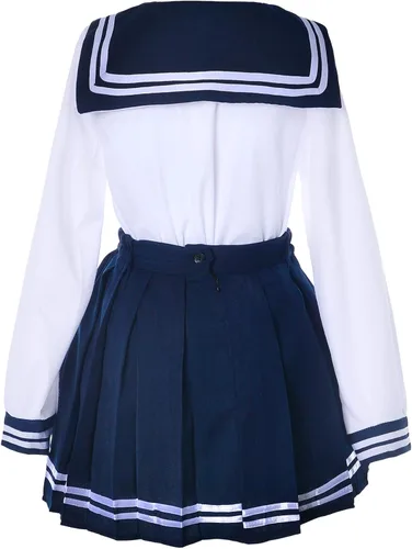 Miniatura 4 de Uniforme japonés para niñas escolares marineras, falda plisada azul marino, disfraz de anime con calcetines (SSF13), Azul, azul marino.