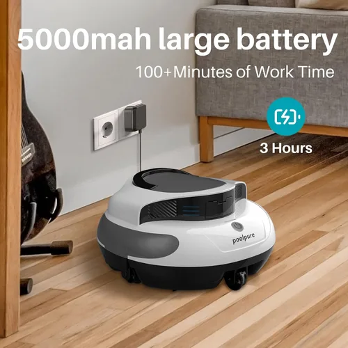 Miniatura 4 de POOLPURE Limpiador de piscina, batería de 5000 mAh, tiempo de ejecución de 100 minutos, cobertura de 1000 pies cuadrados, limpiador automático