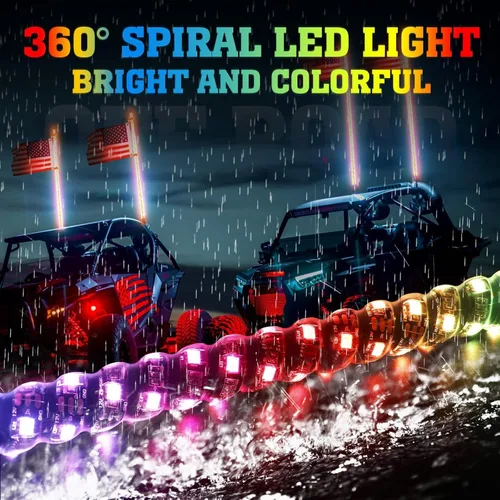 Miniatura 3 de KEMIMOTO 2 piezas luces LED en espiral de 2 pies para UTV, látigos LED para SXS ATV barco todoterreno, control remoto RF compatible con Polaris RZR