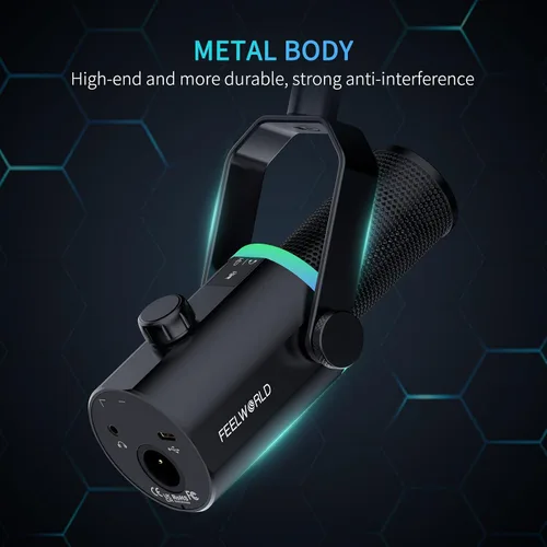 Miniatura 8 de FEELWORLD PM1 XLR Micrófono dinámico USB con soporte de escritorio, regalos para grabación de podcasts, PC, juegos de computadora, transmisión
