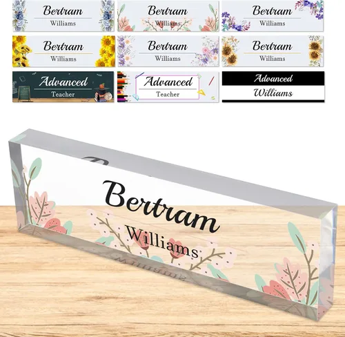 Miniatura 16 de Placa de nombre personalizada para escritorio, placas de nombre personalizadas para hombres y mujeres, diseño de girasol con logotipo de negocios