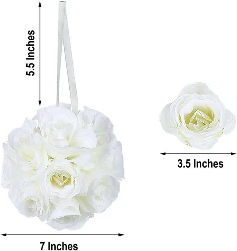 Miniatura 3 de Efavormart - Paquete de 2 bolas de flores artificiales de seda de 7 pulgadas, bola de besos con cinta colgante para pasillo de boda y centros