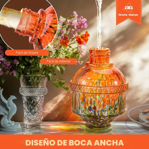 Miniatura 5 de Comederos para colibríes de vidrio soplado para exteriores, comedero de néctar para pájaros silvestres de 25 onzas con percha y 5 puertos