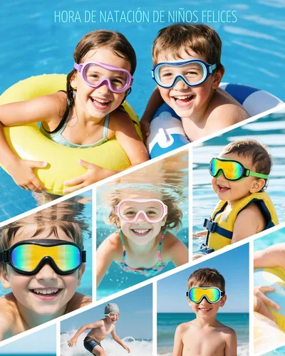 Miniatura 9 de Aegend Paquete de 2 gafas de natación para niños de 3 a 15 años, antivaho, anti-UV, visión amplia, impermeables, sin fugas, para niños y niñas Azul