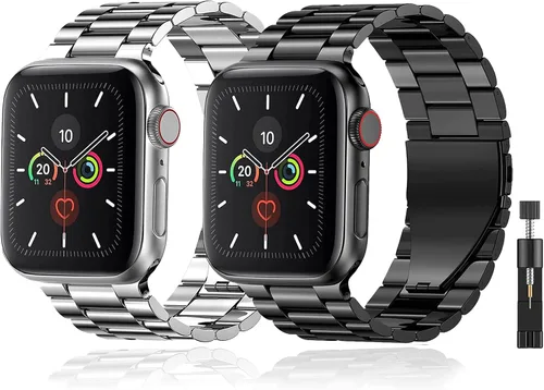 Miniatura 8 de Paquete de 2 correas de metal compatibles con Apple Watch Band 38/40/41/42/44/45/46/1.929 in, acero inoxidable y malla milanesa para iWatch Band