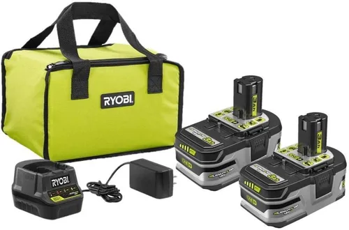 RYOBI Kit de inicio de batería ONE+ de litio de 18 V + 3.0 Ah, paquete de 2 unidades con cargador y bolsa P166