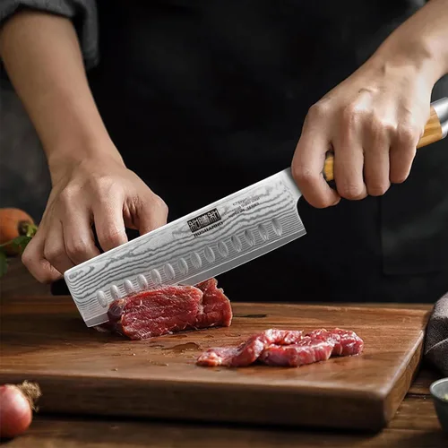 Miniatura 5 de HOSHANHO Cuchillo Nakiri de Damasco de 16,5 cm, cuchillo de cocina japonés súper afilado de Damasco 10Cr15CoMoV, cuchillo de cocina y de verduras