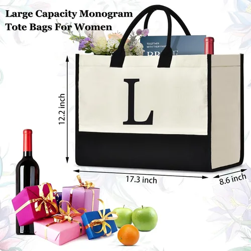 Miniatura 3 de Initial Canvas Tote Bag Birthdays Gift for Women Mom Teacher Friend Bridesmaid,Custom for Wedding Beach Holidays