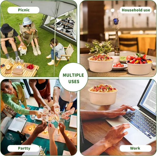 Miniatura 6 de Paquete de 50 cuencos de papel de 25 onzas, recipientes de comida desechables con tapas, cuencos desechables, cuencos para ensalada desechables