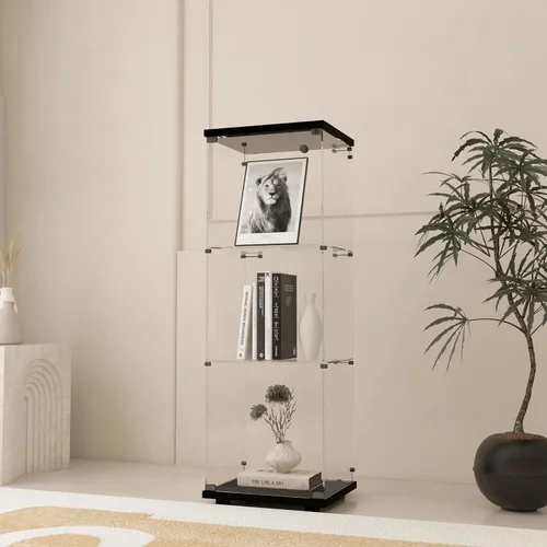 Miniatura 10 de Vitrina de cristal con luces y cerradura, vitrina Curio de 4 niveles con puerta de cristal, escaparate de pie para sala de estar, dormitorio, Blanco