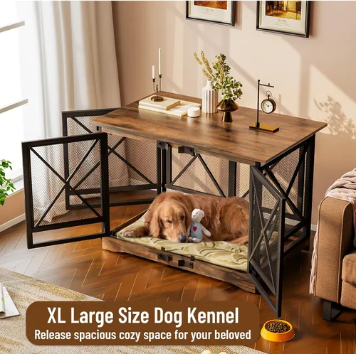 Miniatura 2 de COZPAW Mueble de jaula grande para perros - Jaula de interior de 48 pulgadas de alta resistencia para raza extragrande con puertas dobles, jaula