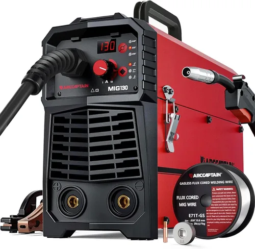 ARCCAPTAIN Soldador MIG de 130 A, soldador MIG de núcleo de flujo de 110 V, máquina de soldadura TIG/Stick 3 en 1 con sinergia, equipo de soldadura