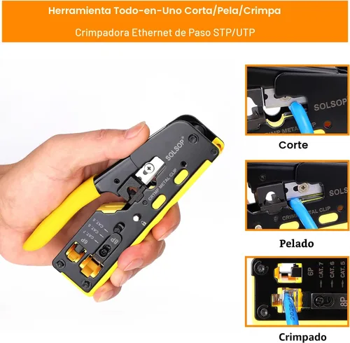 Miniatura 2 de Solsop Herramienta de Engaste RJ45 Herramienta de Engaste de Paso Herramienta de Engaste Cat5e Cat5 CAT6