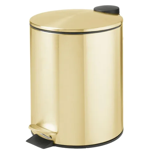 mDesign Cubo de basura de metal de 1.3 galones/5 litros con escalón redondo, contenedor de basura con tapa para baño, tocador, dormitorio, cocina,