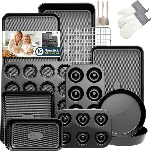 Miniatura 17 de Juego de 12 piezas para hornear antiadherente, juegos de utensilios para hornear no tóxicos con bandeja para hornear, molde para tartas, molde