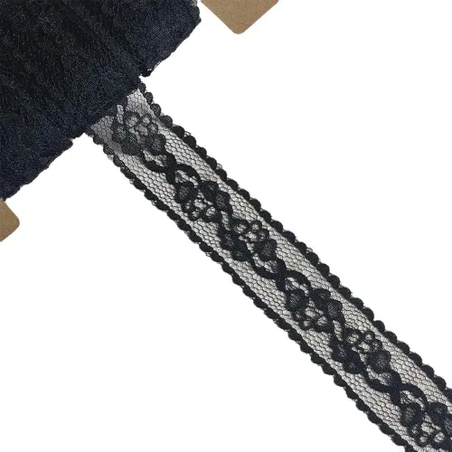 LACE REALM - Cinta de encaje con patrón floral negro de 1 pulgada de ancho x 30 yardas para decoración, diseño floral y manualidades (6025 negro)