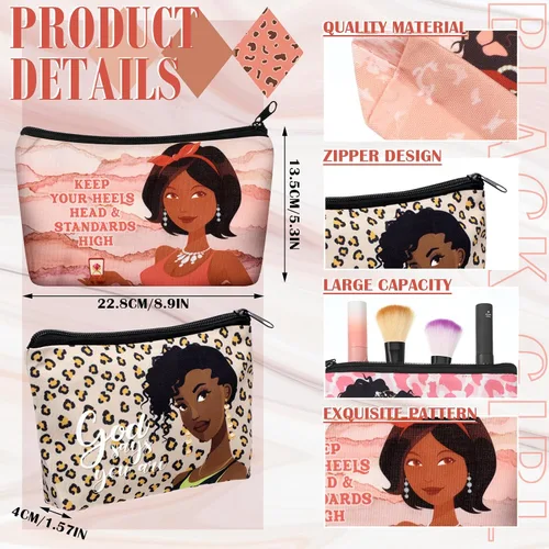 Miniatura 4 de Talltalk 24 bolsas de maquillaje afroamericanas negras para mujeres, bolsas de lona bíblica a granel, regalo cristiano para mujeres, artículos