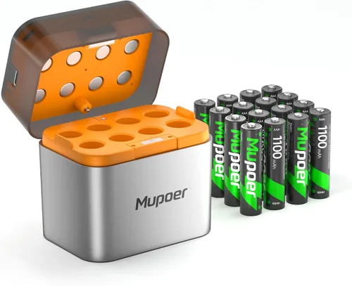 Miniatura 12 de Mupoer Paquete de 4 baterías AAA recargables, pilas recargables AAA de 1100 mAh NiMH, batería triple A recargable de 1.2 V, pilas recargables AAA