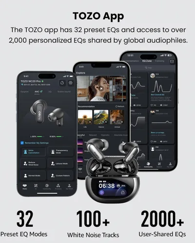 Miniatura 9 de TOZO NC20 Pro Auriculares inalámbricos con cancelación activa de ruido con pantalla táctil inteligente, audio LDAC de alta resolución, graves
