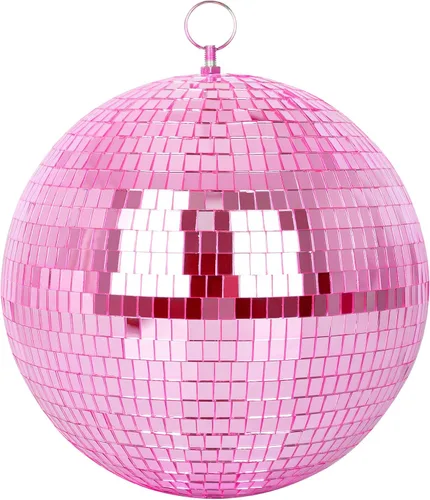 Bola de Espejo, MUZTOP Bola de Discoteca de 10 Pulgadas con Anillo Colgante, Bola de Espejo con Luz para Fiestas de Discoteca DJ Escenario Bodas Rosa