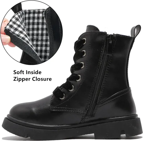 Miniatura 4 de DADAWEN Botas de tobillo con purpurina para niños y niñas, zapatos de combate impermeables con cremallera lateral para niños pequeños, niños grandes