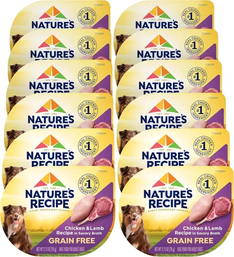 Nature's Recipe Receta de pollo y cordero sin granos en caldo sabroso alimento húmedo para perros, taza de 2.75 onzas, 12 unidades