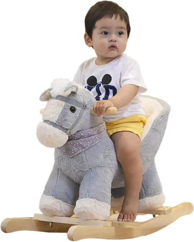 Miniatura 10 de Rock My Baby Caballo de madera con asiento para bebé, alpaca y llama, peluche con asiento para bebés de 1 a 3 años, juguete de balanceo de madera