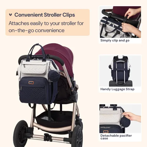 Miniatura 6 de BabbleRoo Mochila para Pañales, Bolsas Grandes Multifunción con Almohadilla Cambiadora y Correas para Cochecito, Estuche para Chupete, Mochila