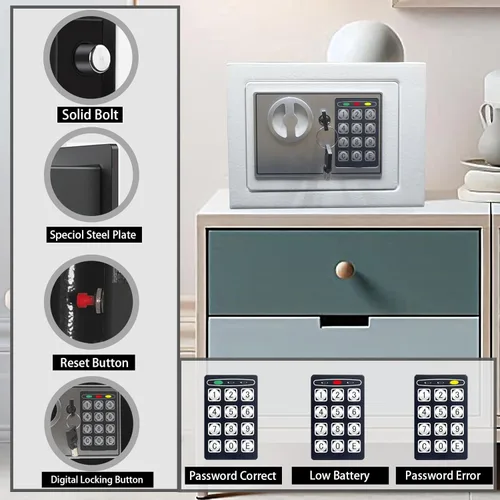 Miniatura 2 de Yuanshikj Caja de seguridad digital electrónica de lujo con teclado, para hogar, oficina, hotel, negocios, joyas, pistola, almacenamiento de Blanco
