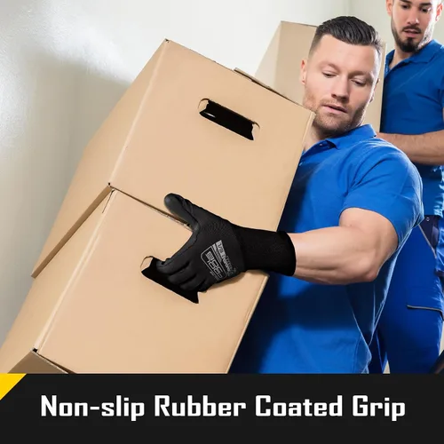 Miniatura 3 de COOLJOB Paquete de 12/60 pares de guantes de trabajo de seguridad a granel con revestimiento de poliuretano de agarre, guantes de punto sin costuras