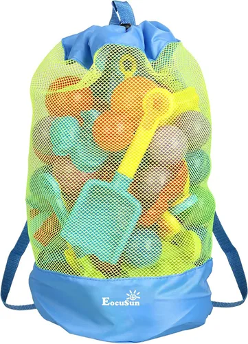 Miniatura 4 de EocuSun Bolsa de malla grande para playa, tote durable con cordón, mochila para juguetes de natación y alberca, bolsas de almacenamiento para Azul