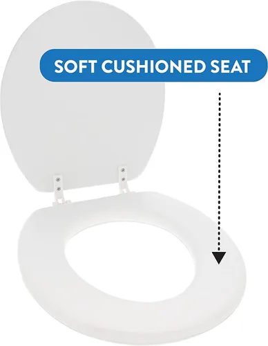 Miniatura 3 de J&V Textiles Asiento de inodoro redondo suave bordado con bisagra fácil de limpiar y cambiar, acolchado (beige)