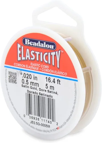 Beadalon - Cordón elástico para joyería (0,5 mm, 5 m), color dorado satinado Oro satinado
