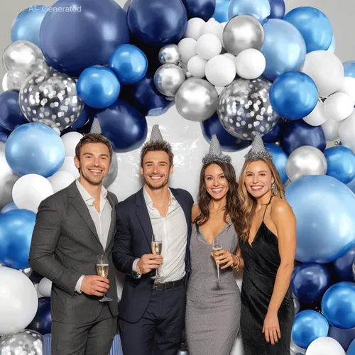 Miniatura 6 de Kit de arco de globos azul, blanco y plateado, globos azul marino y blancos con globos metálicos de confeti azul claro, azul oscuro y plateado, Azul