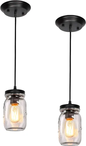Miniatura 8 de Lámparas de tarro de masón: lámpara colgante de granja - Iluminación de isla de cocina de granja - Iluminación colgante ajustable para cocina sobre