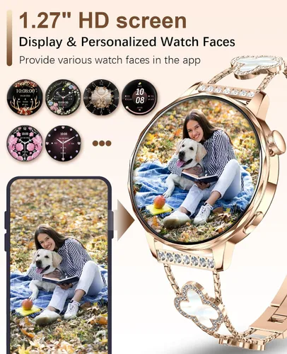 Miniatura 2 de Reloj inteligente para mujer con pantalla táctil HD de 1.27 pulgadas, reloj de fitness, notificaciones de llamadas y mensajes Bluetooth, monitor