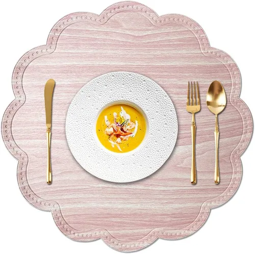Miniatura 8 de Juego de 6 manteles individuales redondos para mesa de comedor, poliuretano impermeable, aislamiento térmico, resistente a las manchas