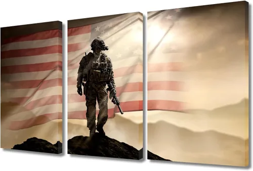 Miniatura 11 de Arte de pared de 3 paneles para sala de estar, imágenes de bandera estadounidense, impresiones sobre lienzo, arte de pared para el hogar, hotel